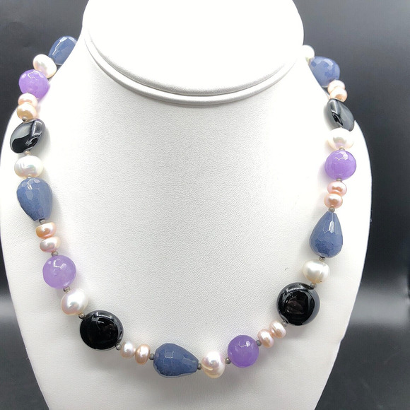 Alexander Kalifano Necklace Natural Gemstones Amethyst Genuine Pearl Choker - Picture 1 of 7